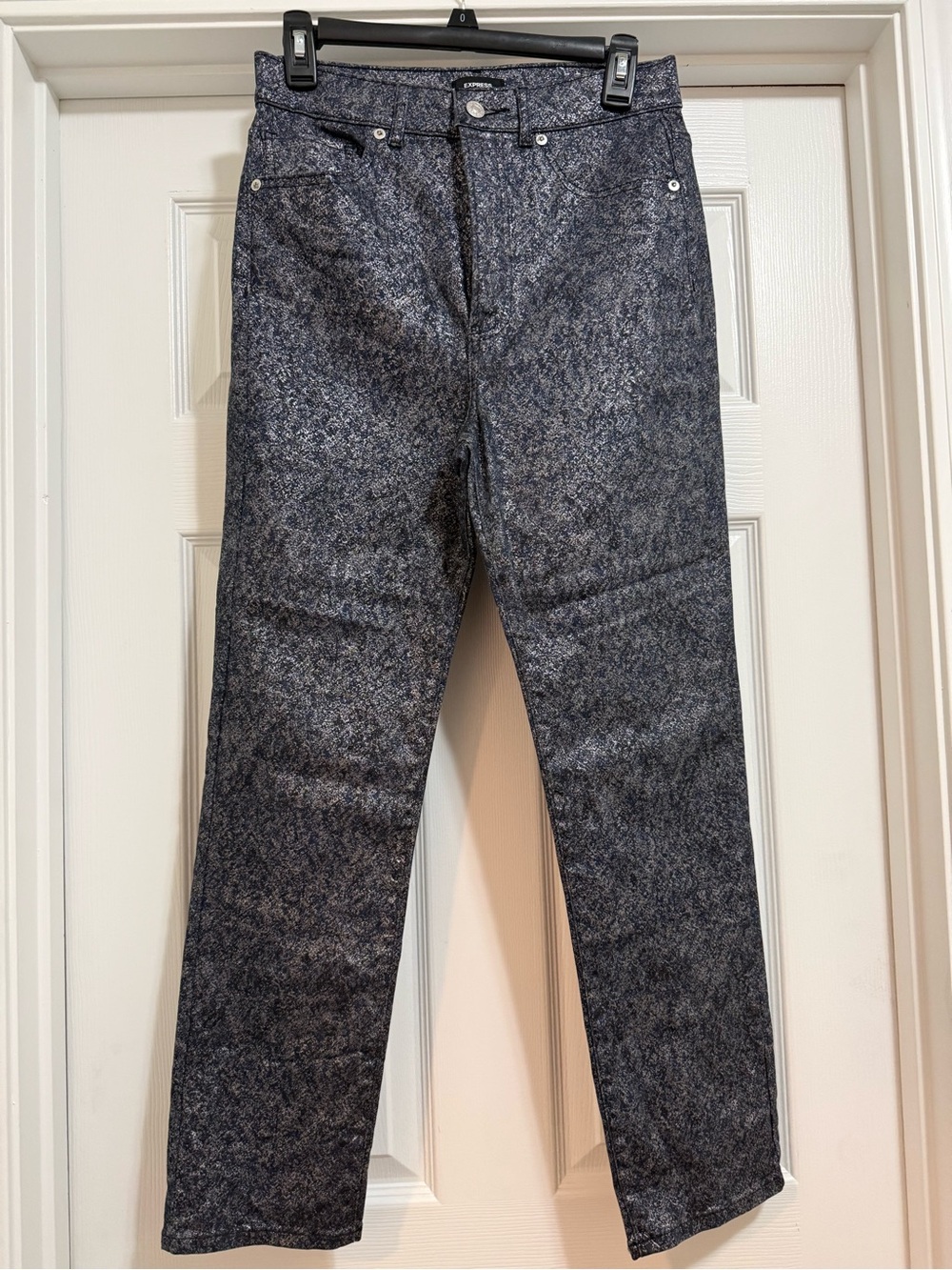 Express Women's Straight Jeans in Dark Gray Pattern